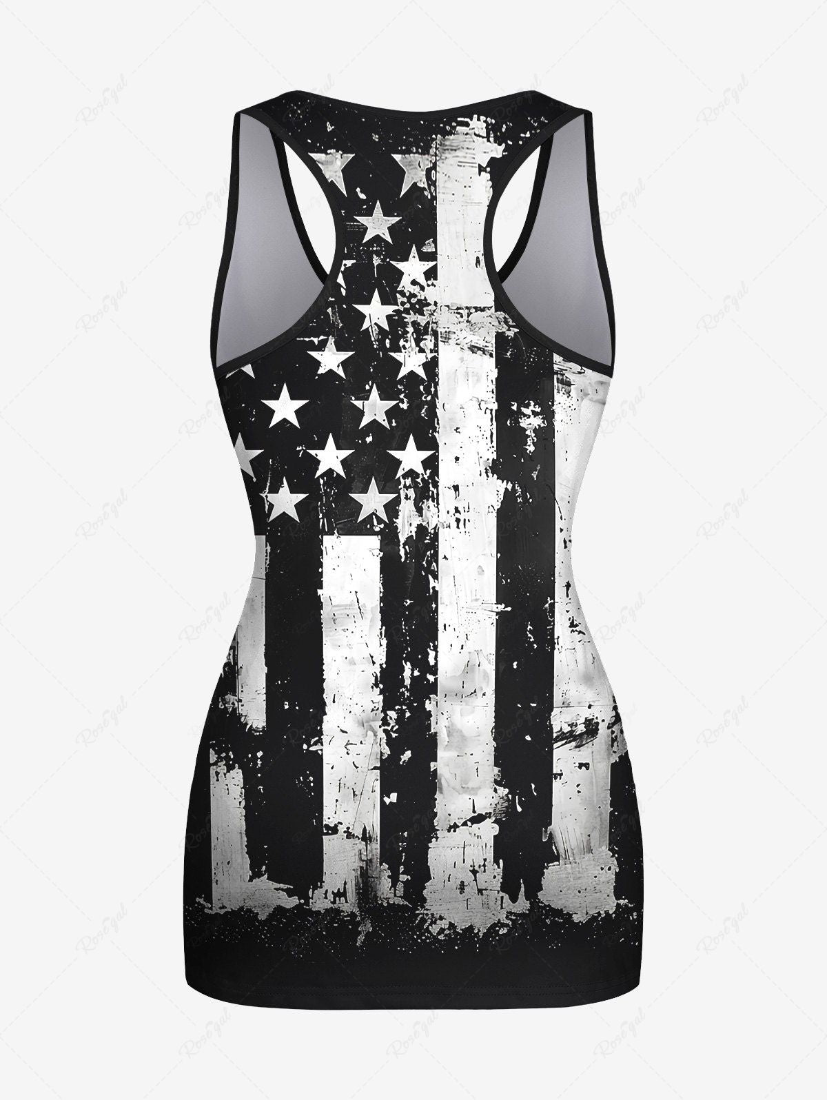 Gothic Plus Size Colorful Skull Coconut Tree Ink Painting Distressed Striped Stars Print Racerback Tank Top