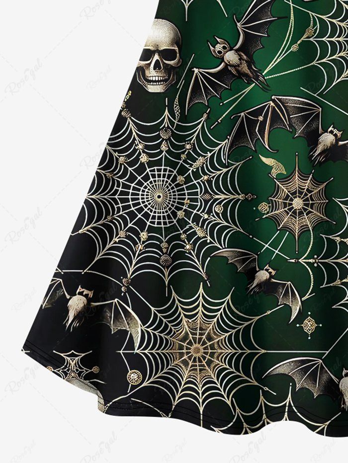 Gothic Plus Size Skulls Bat Spider Web Print Crisscross Ombre A Line Cami Dress