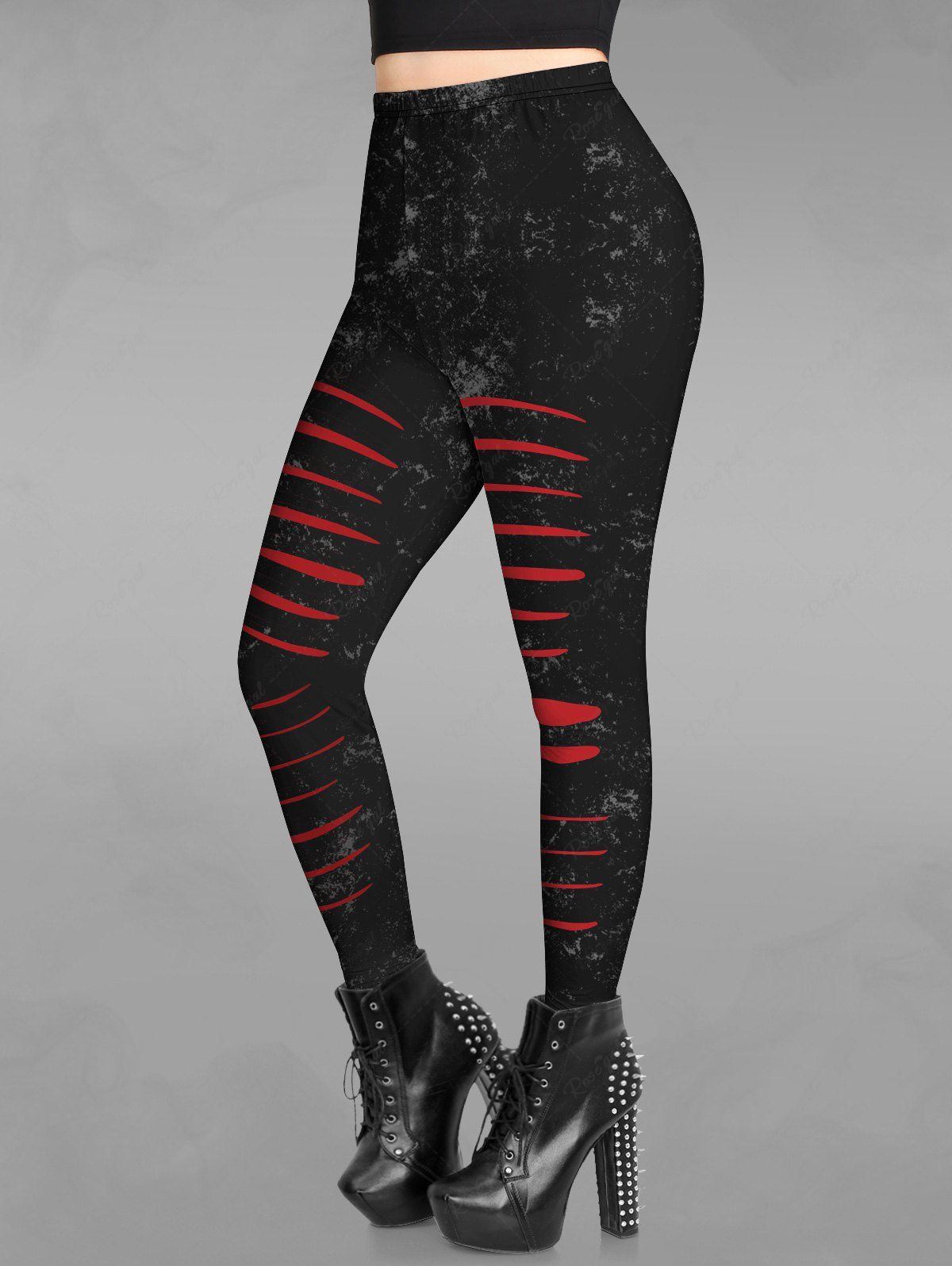 Gothic Plus Size Colorblock Marled Ripped 3D Print Leggings