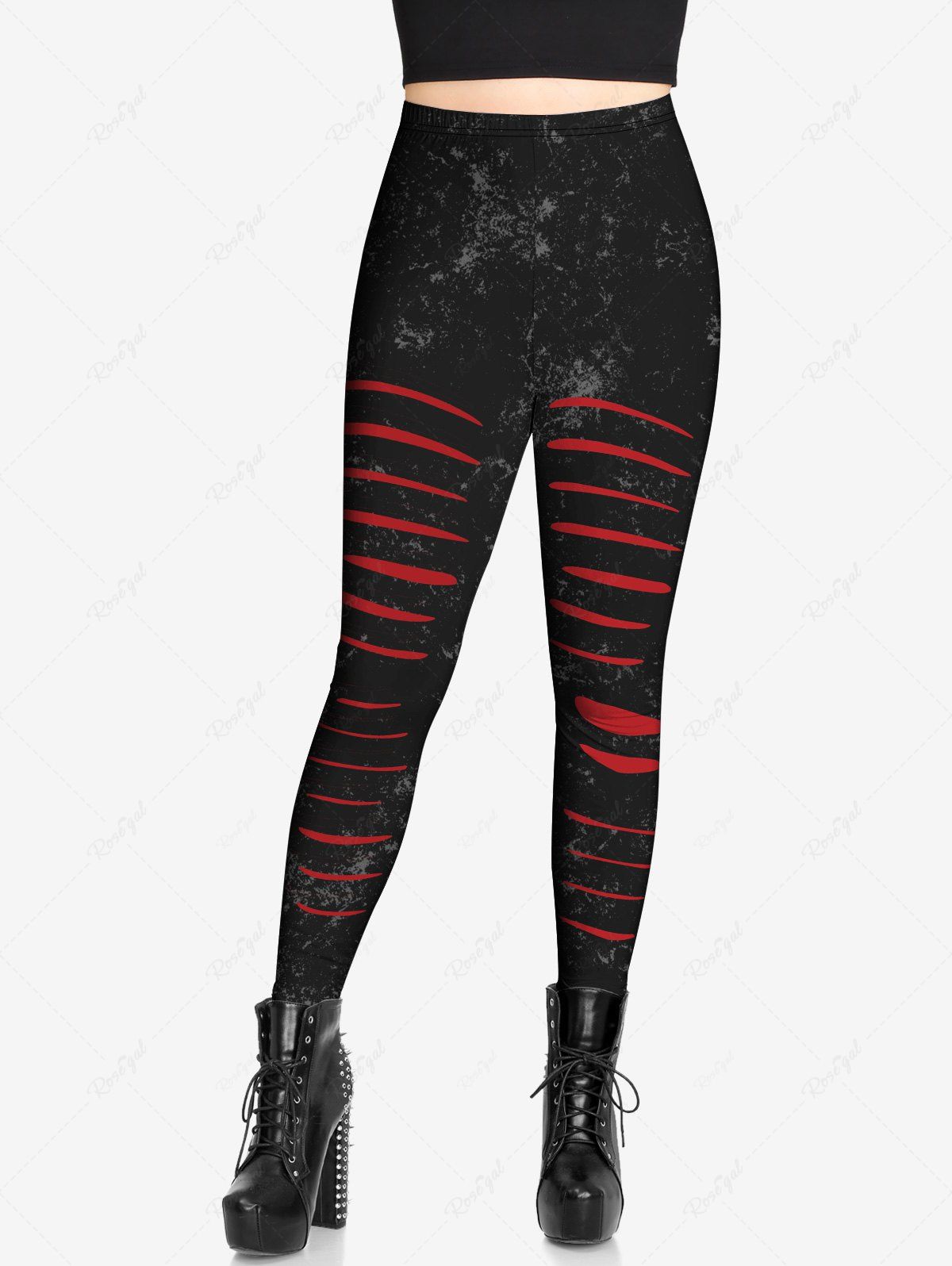 Gothic Plus Size Colorblock Marled Ripped 3D Print Leggings