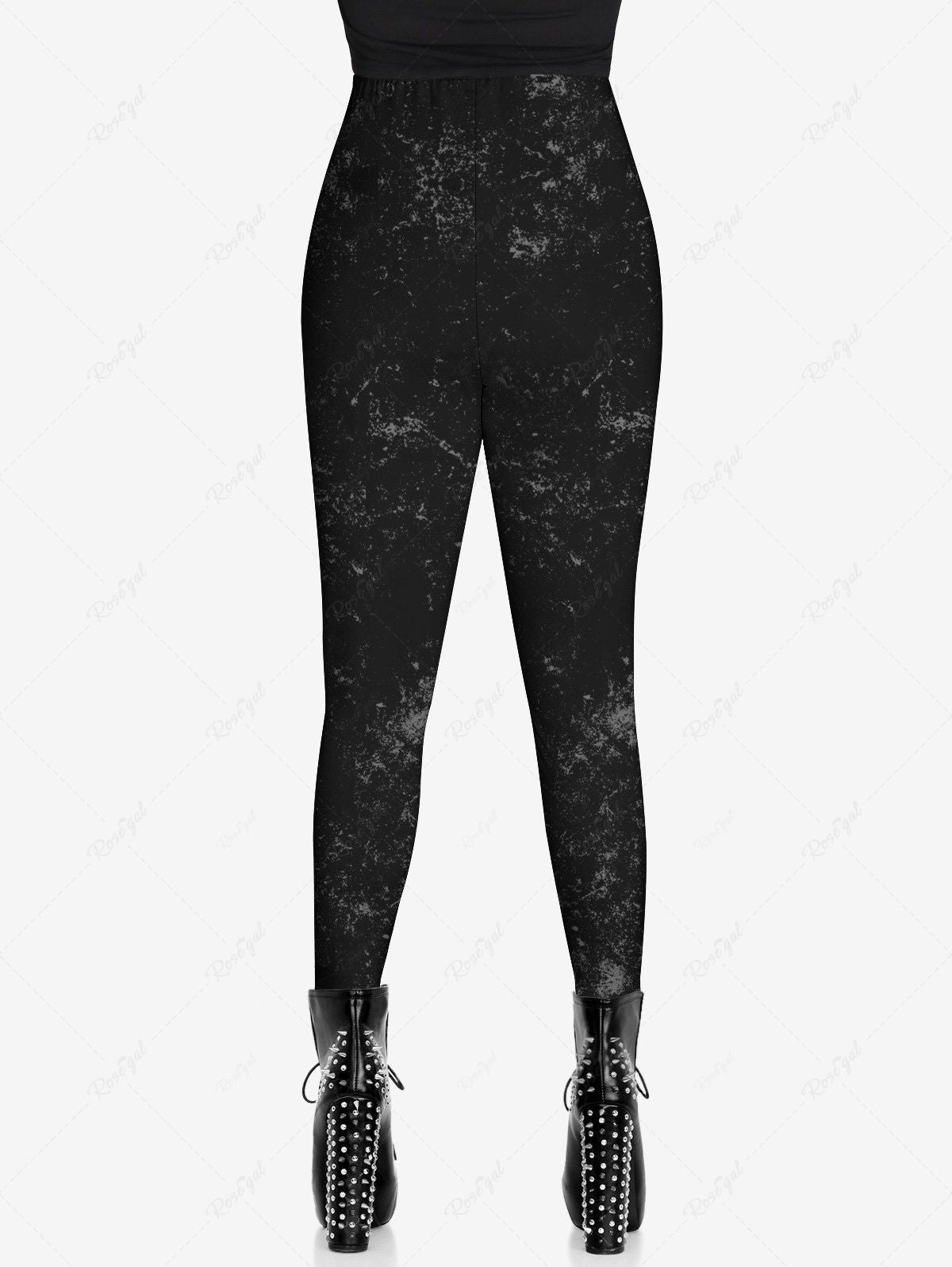 Gothic Plus Size Colorblock Marled Ripped 3D Print Leggings