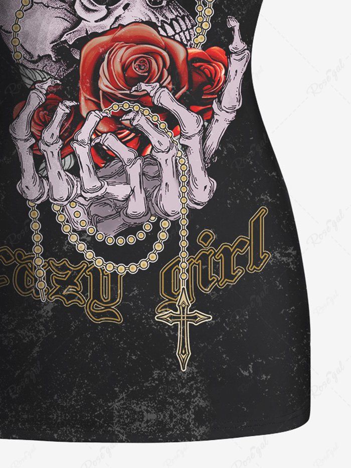 Gothic Plus Size Skull Rose Flower Chain Cross Print Racerback Tank Top