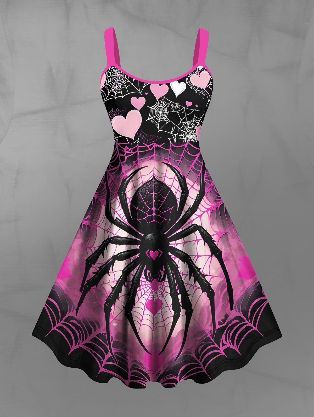 Gothic Spider and Spider-web Heart Print Ombre Backless A Line Tank Dress