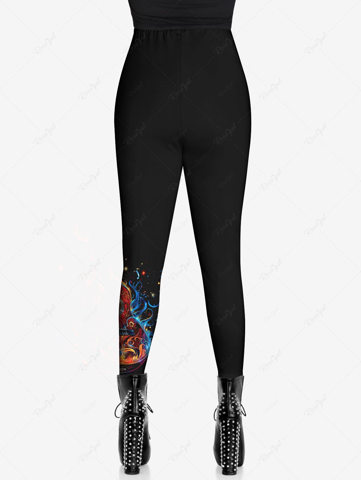 Gothic Colorful Fire Guitar Galaxy Print Skinny Leggings