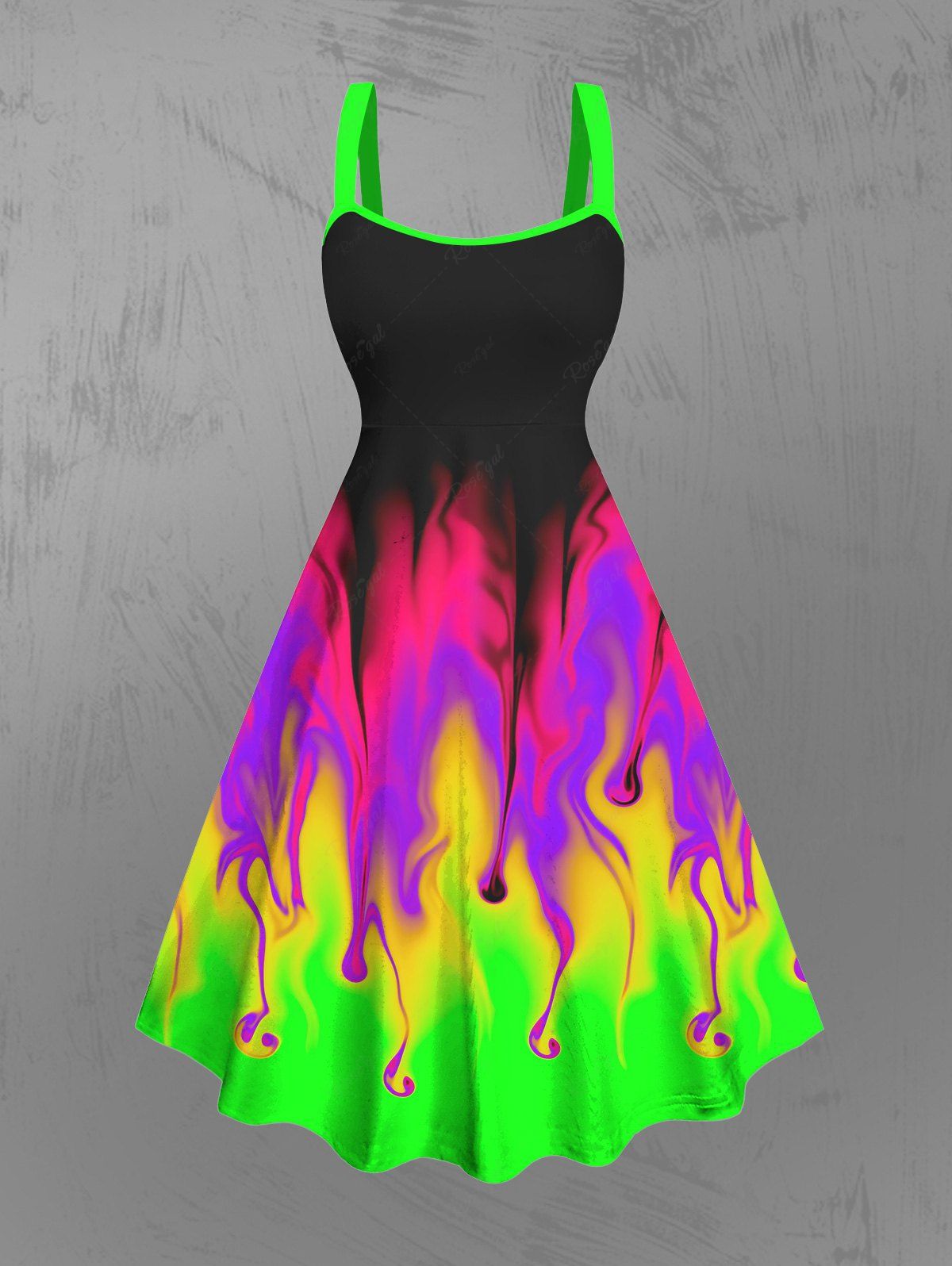 Gothic Plus Size Neon Colorful Ombre Paint Print Backless A Line Tank Dress for Party