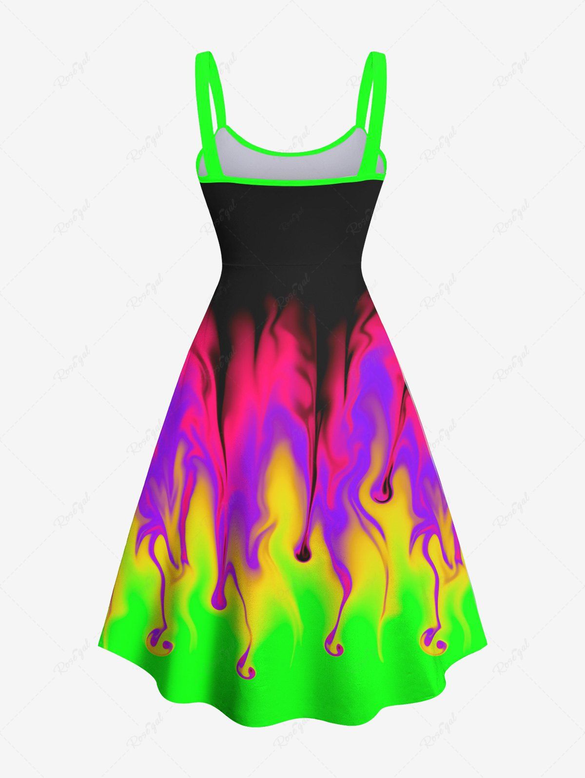 Gothic Plus Size Neon Colorful Ombre Paint Print Backless A Line Tank Dress for Party