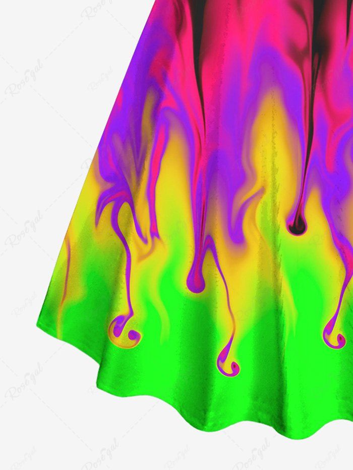 Gothic Plus Size Neon Colorful Ombre Paint Print Backless A Line Tank Dress for Party