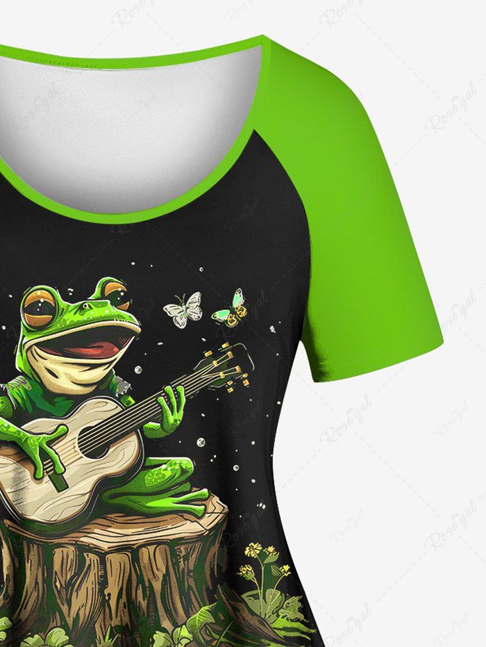 Gothic Plus Size Raglan Sleeves Frog Butterfly Flower Galaxy Guitar Player Print T-shirt