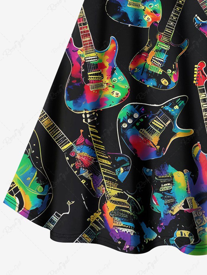 Gothic Plus Size Colorful Guitar Print Crisscross A Line Cami Dress