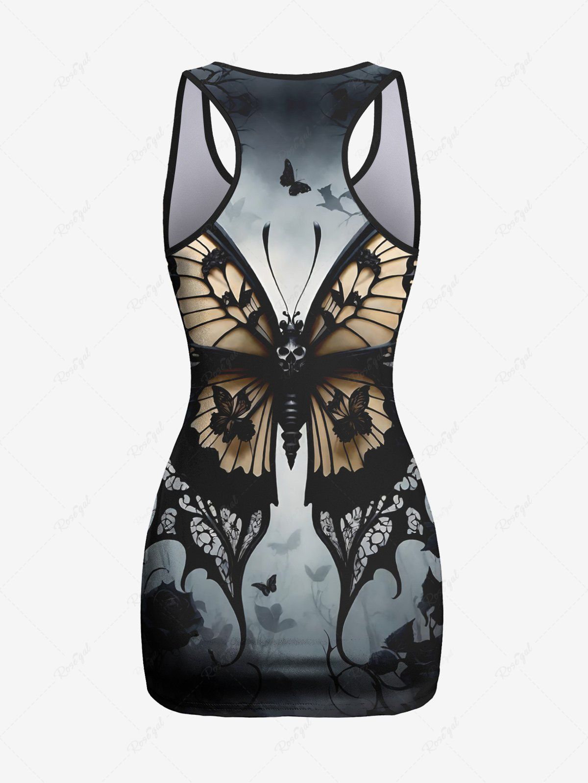 Gothic Plus Size Skull Butterfly Ombre Galaxy Print Racerback Tank Top