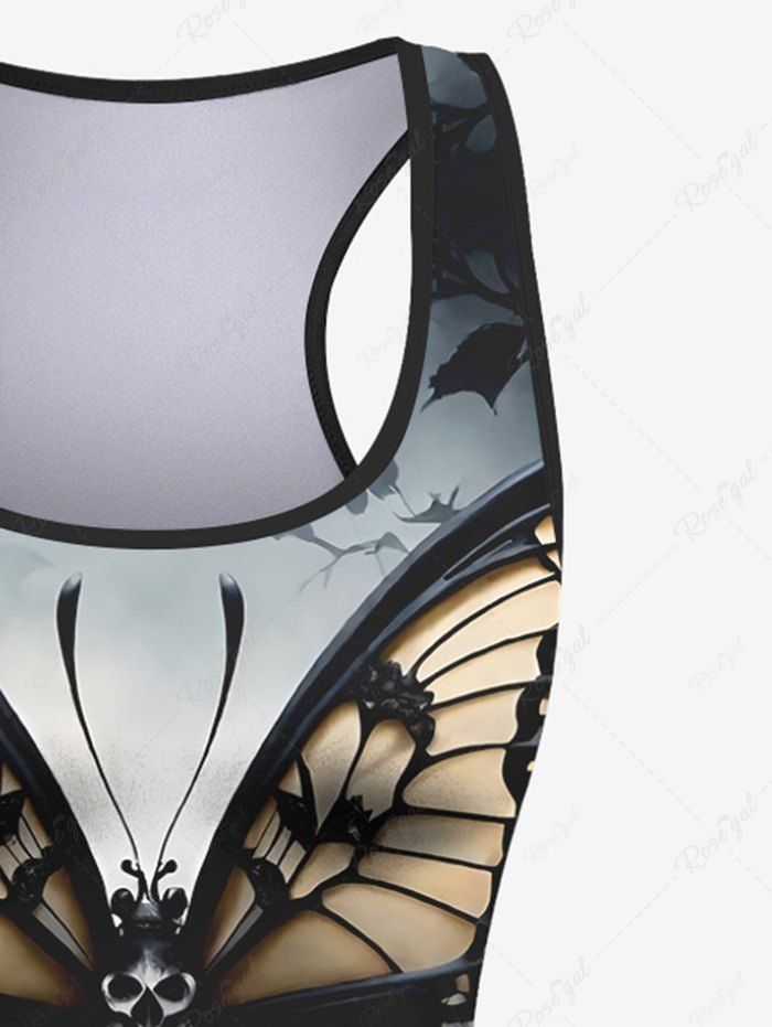 Gothic Plus Size Skull Butterfly Ombre Galaxy Print Racerback Tank Top