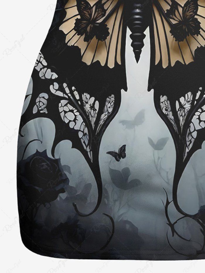 Gothic Plus Size Skull Butterfly Ombre Galaxy Print Racerback Tank Top