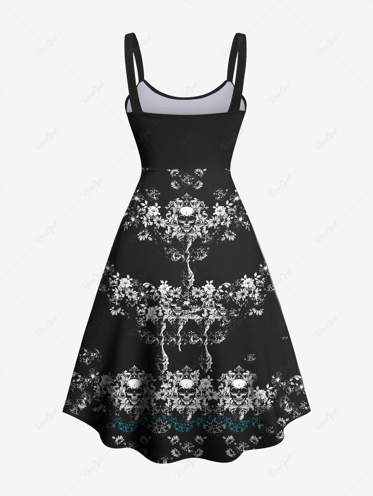 Gothic Plus Size Skull Wings Vintage Floral Print Backless A Line Tank Dress