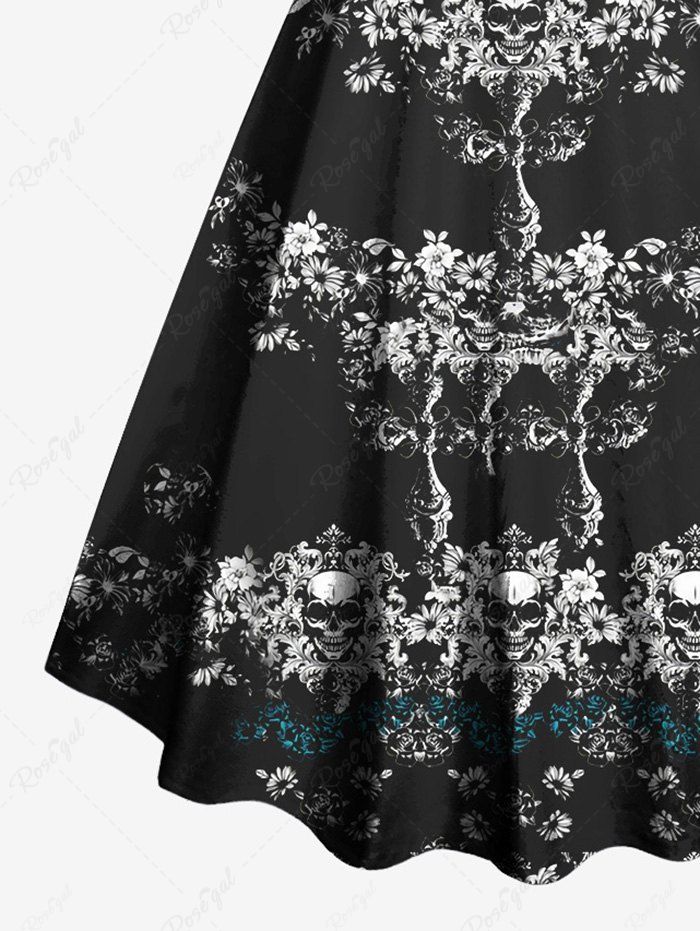 Gothic Plus Size Skull Wings Vintage Floral Print Backless A Line Tank Dress