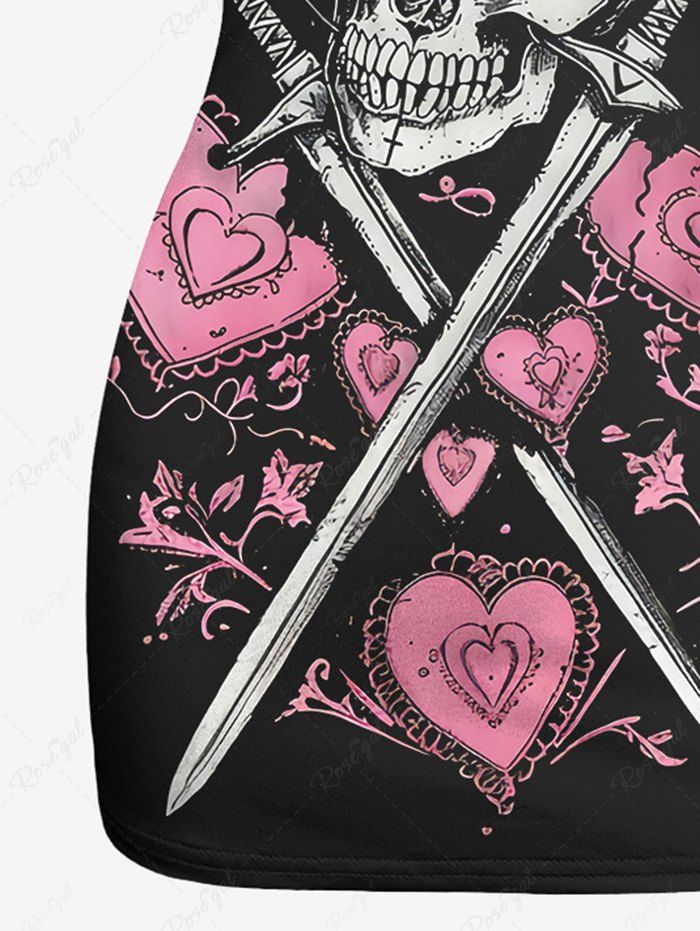 Gothic Plus Size Skull Sword Rose Flower Heart Print Racerback Tank Top