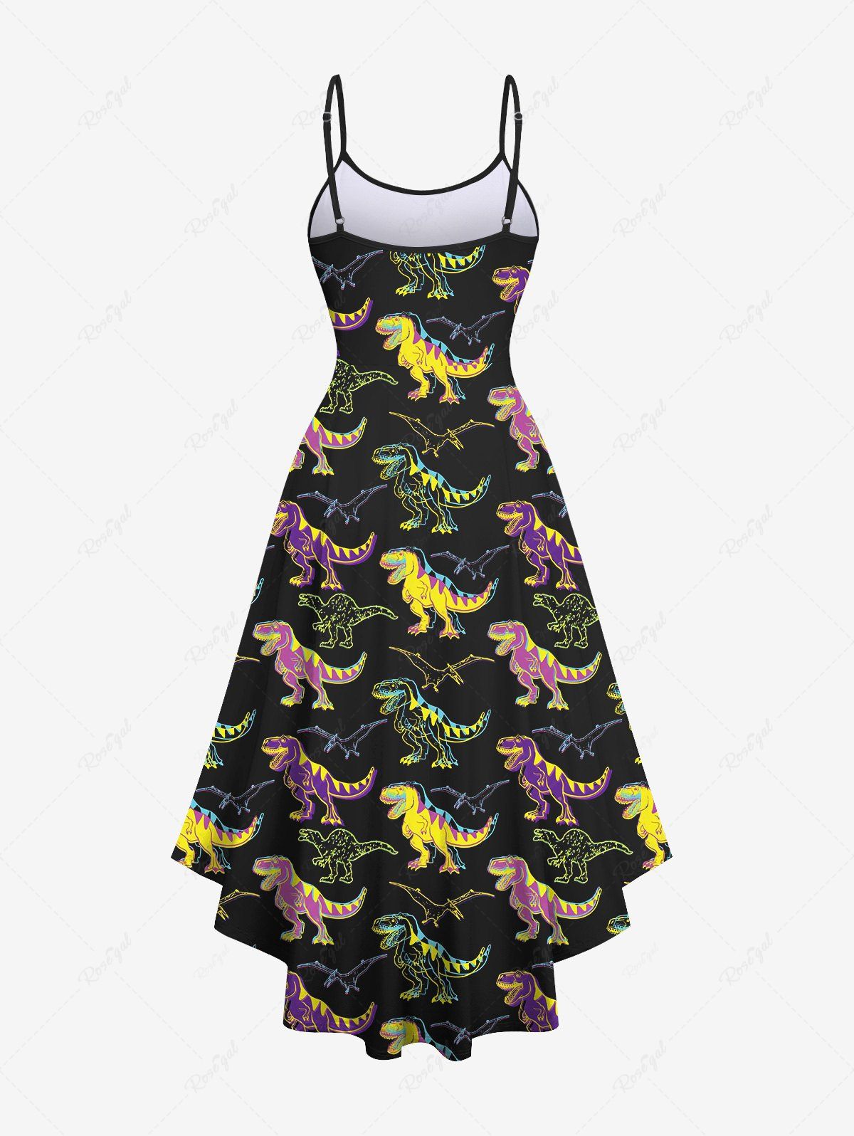 Gothic Plus Size Colorful Dinosaurs Print Backless High Low Asymmetric A Line Cami Dress