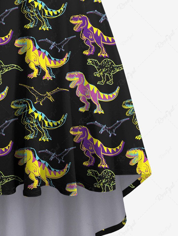 Gothic Plus Size Colorful Dinosaurs Print Backless High Low Asymmetric A Line Cami Dress