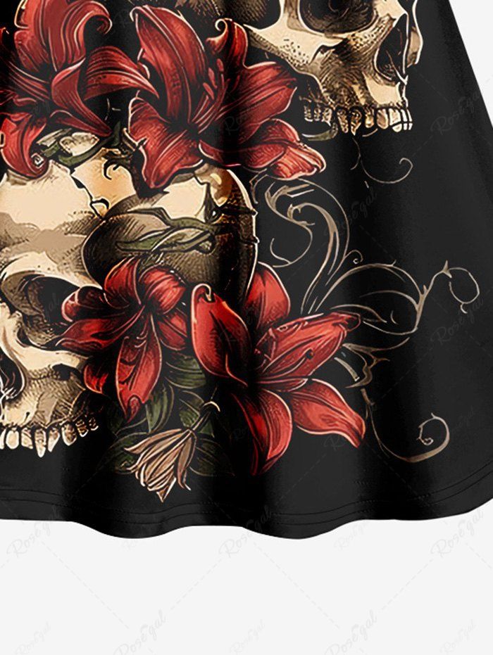 Gothic Plus Size Skull Flower Print Cami Top(Adjustable Shoulder Strap)