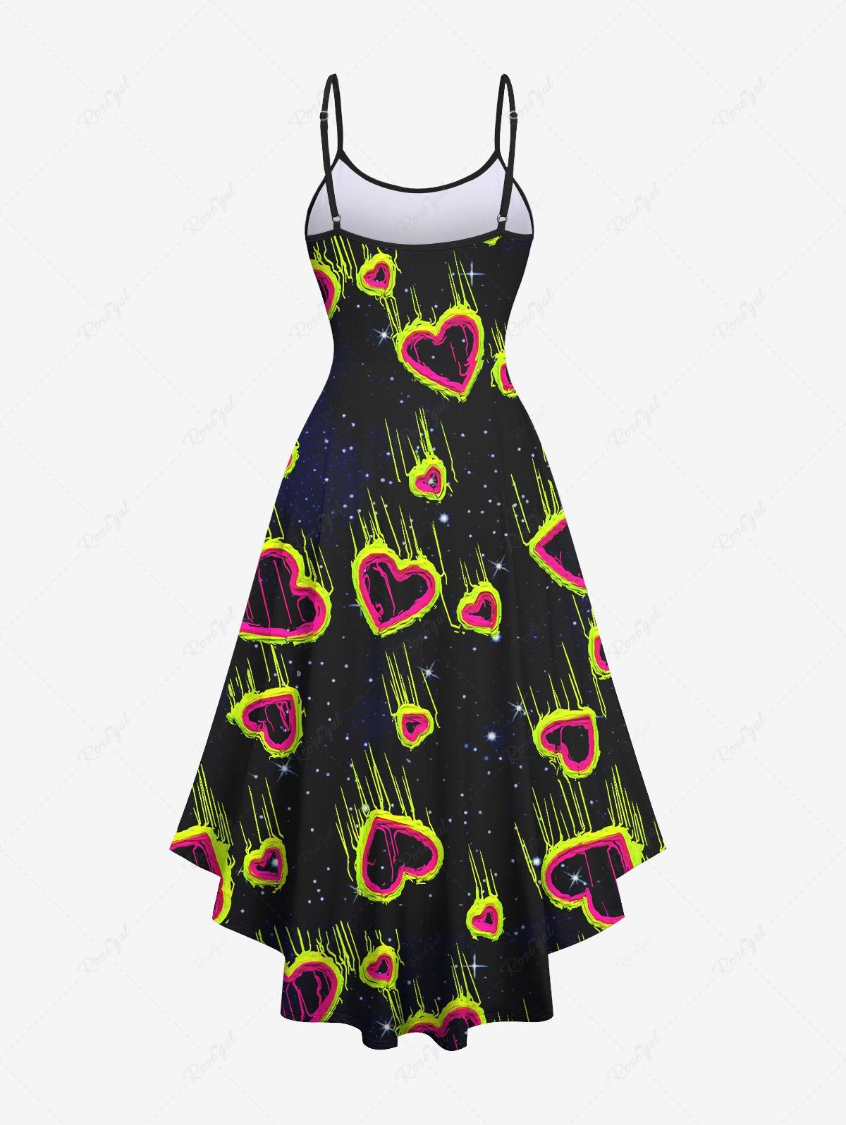 Gothic Plus Size Heart Meteor Galaxy Print High Low Asymmetric Backless A Line Cami Dress