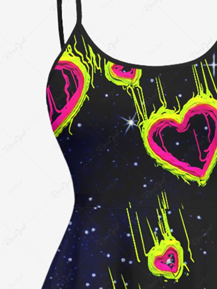 Gothic Plus Size Heart Meteor Galaxy Print High Low Asymmetric Backless A Line Cami Dress