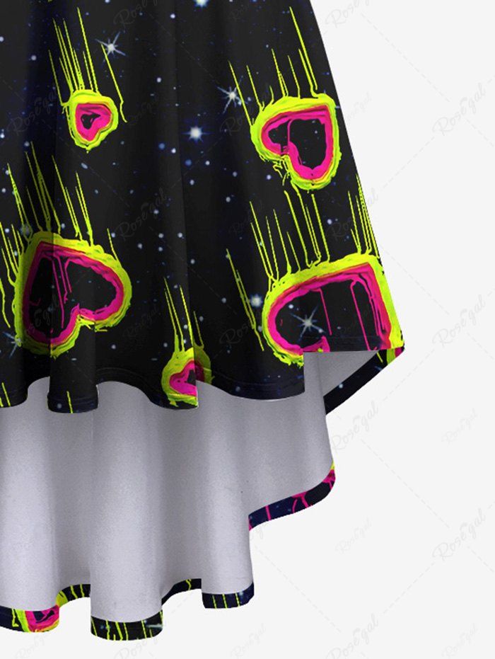 Gothic Plus Size Heart Meteor Galaxy Print High Low Asymmetric Backless A Line Cami Dress