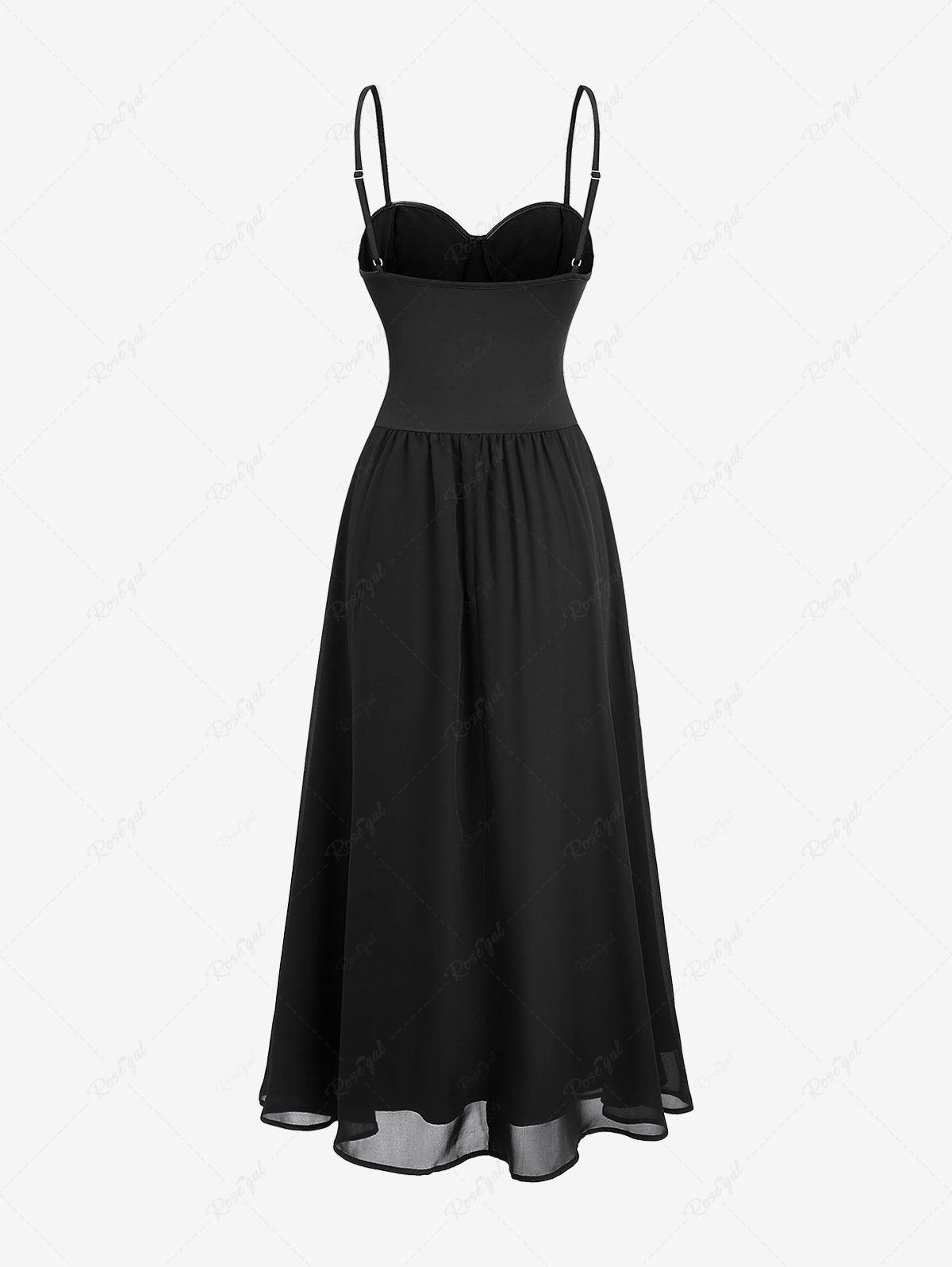 Gothic PU Panel Buckle Grommet Patchwork Chiffon Backless A Line Cami Dress
