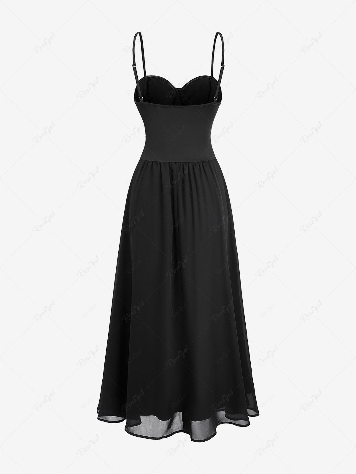 Gothic PU Panel Buckle Grommet Patchwork Chiffon Backless Halloween A Line Cami Dress