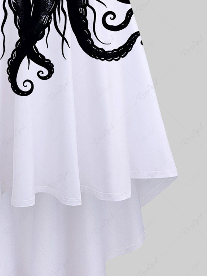 Gothic Plus Size Skull Octopus Print High Low Asymmetric Backless A Line Cami Dress