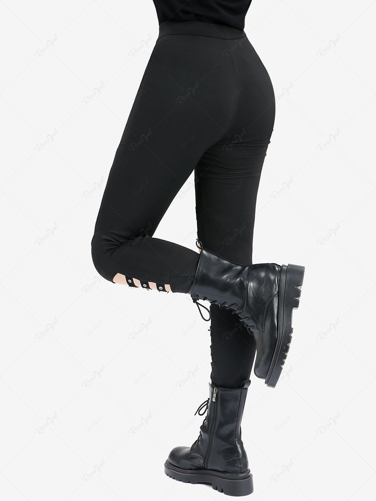 Gothic Cut Out Strap Buckle Grommet Pockets Solid Skinny Pants