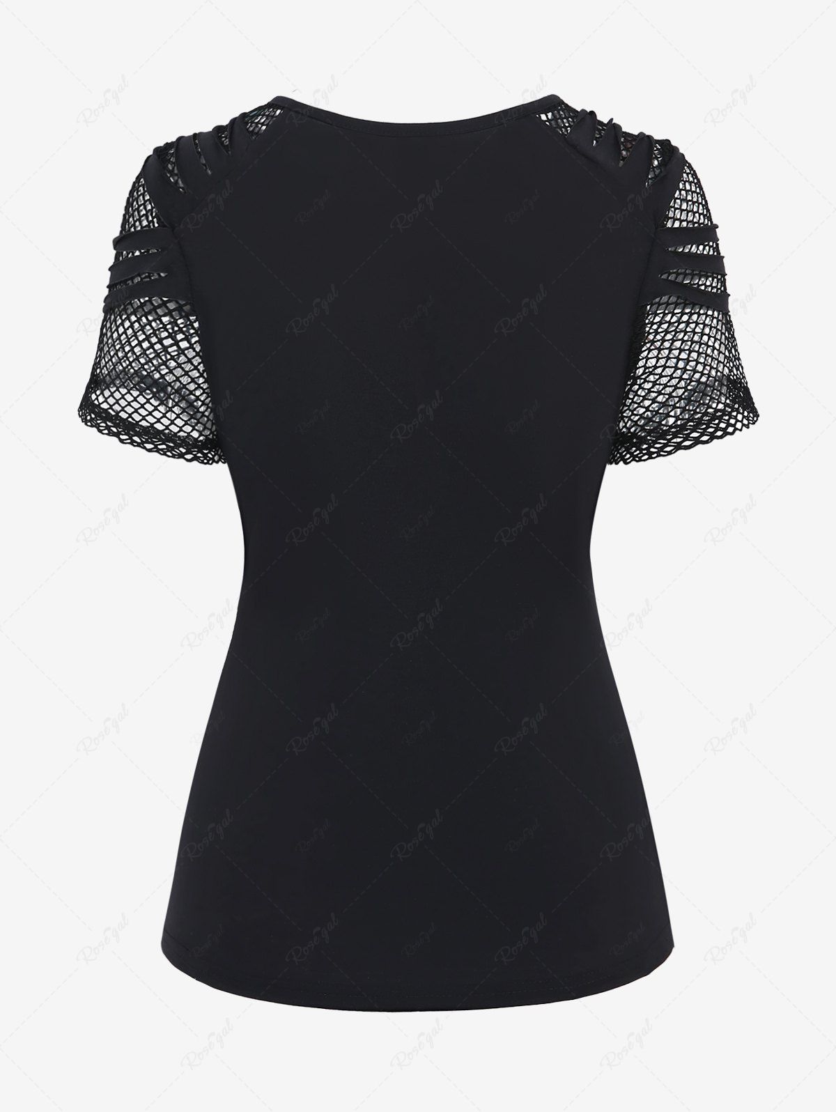 Gothic Fishnet Panel O-Ring Full Zipper Ripped Sleeves Patchwork Top