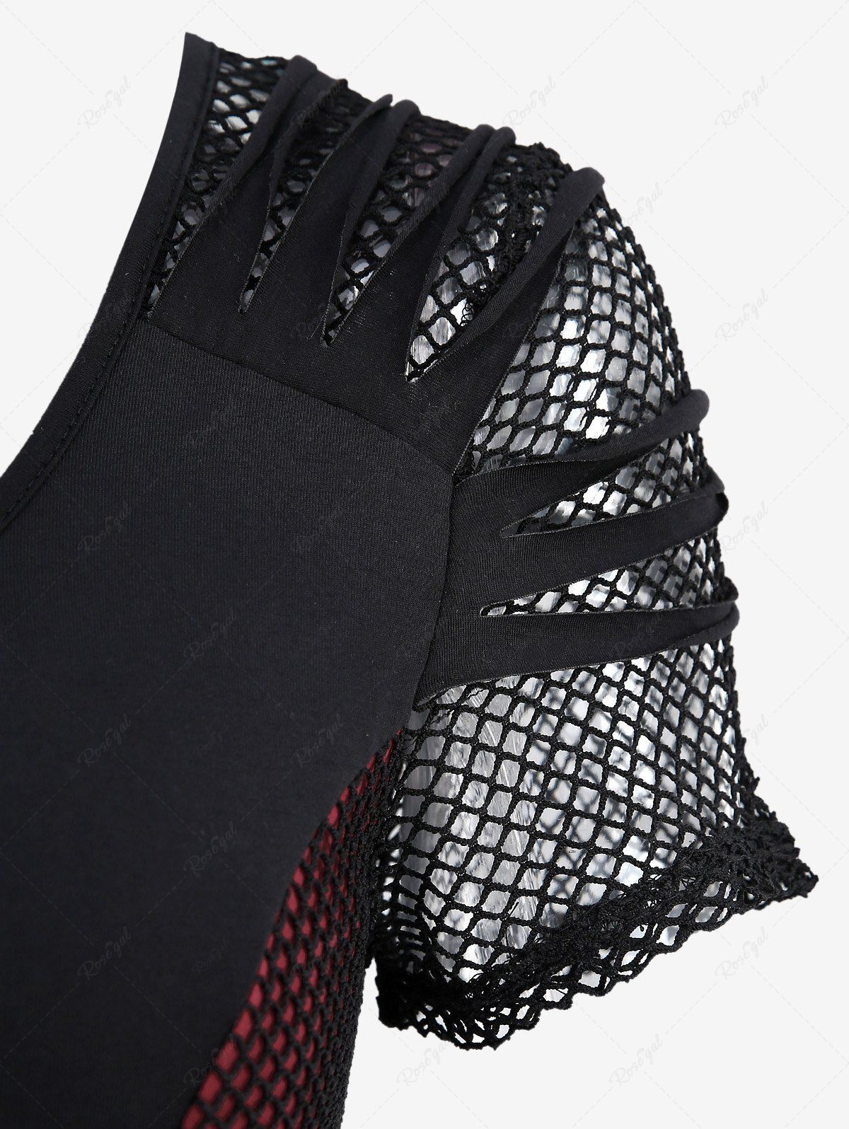 Gothic Fishnet Panel O-Ring Full Zipper Ripped Sleeves Patchwork Top