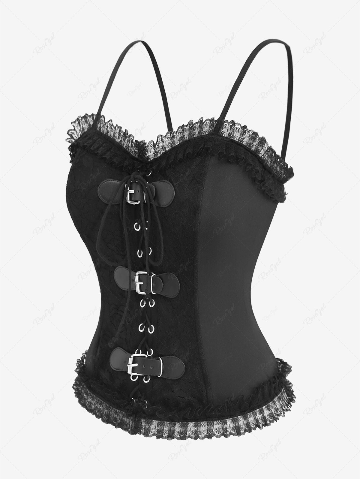 Gothic Rose Flower Lace Trim Lace-up Grommets Buckles Corset