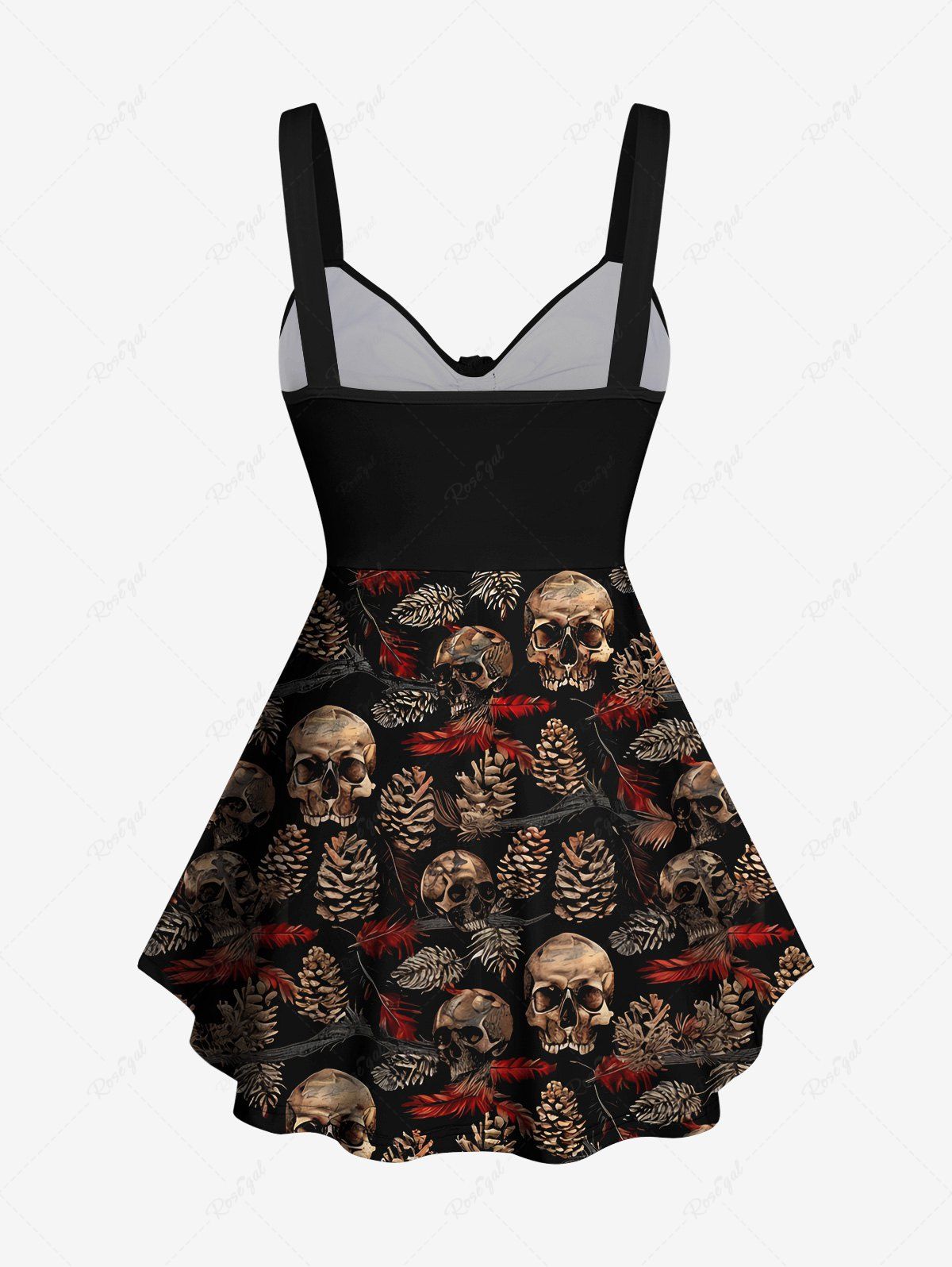 Gothic Plus Size Skulls Pine Print Cinched Backless Tank Top