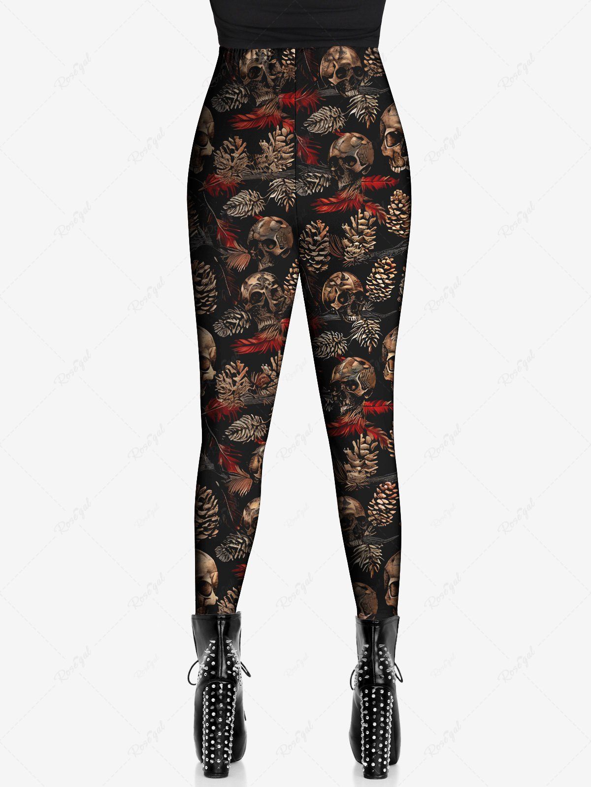 Gothic Plus Size Skulls Pine Print Skinny Leggings