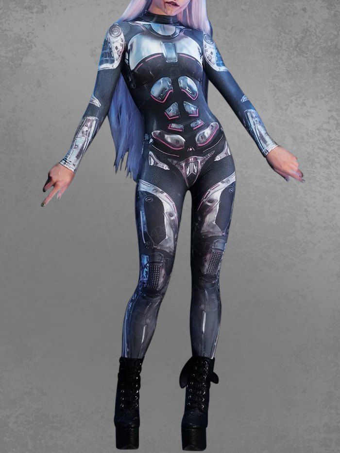 Gothic Metallic Astronaut Costume Graphic Print Jumpsuit