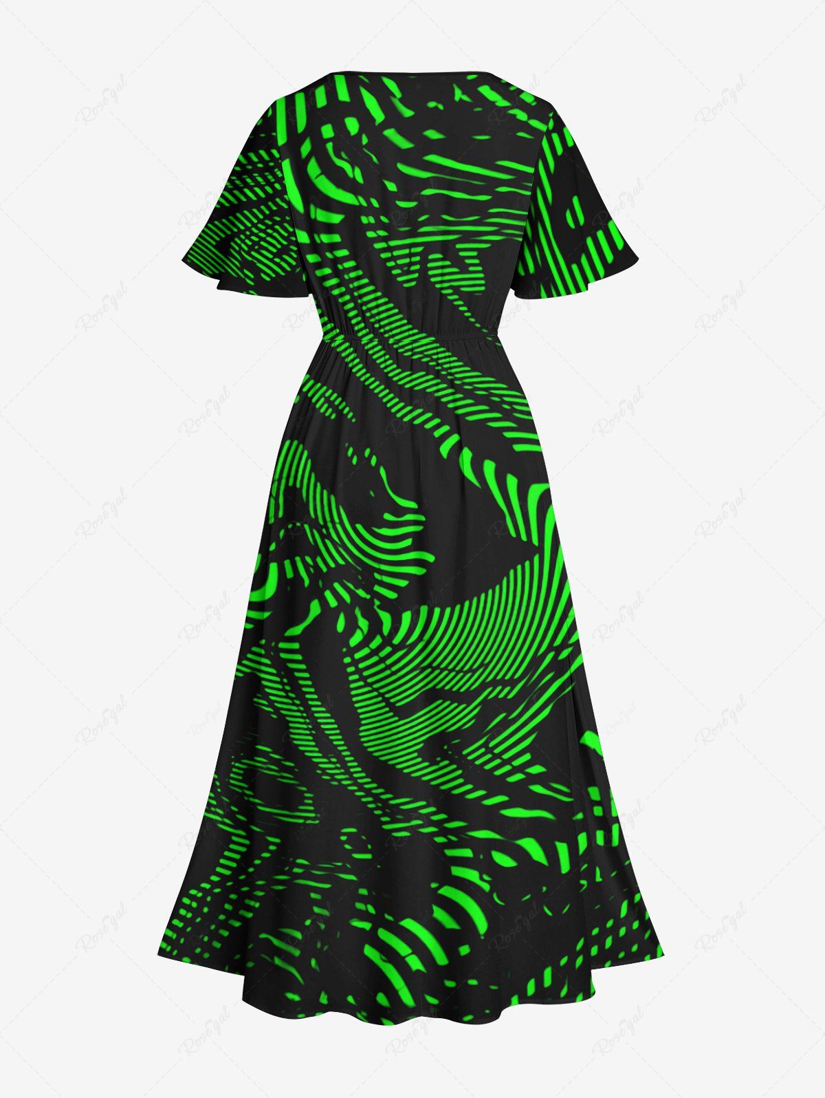 Gothic Plus Size Moire Pattern Striped Graphic Print Split Pocket A Line Dress