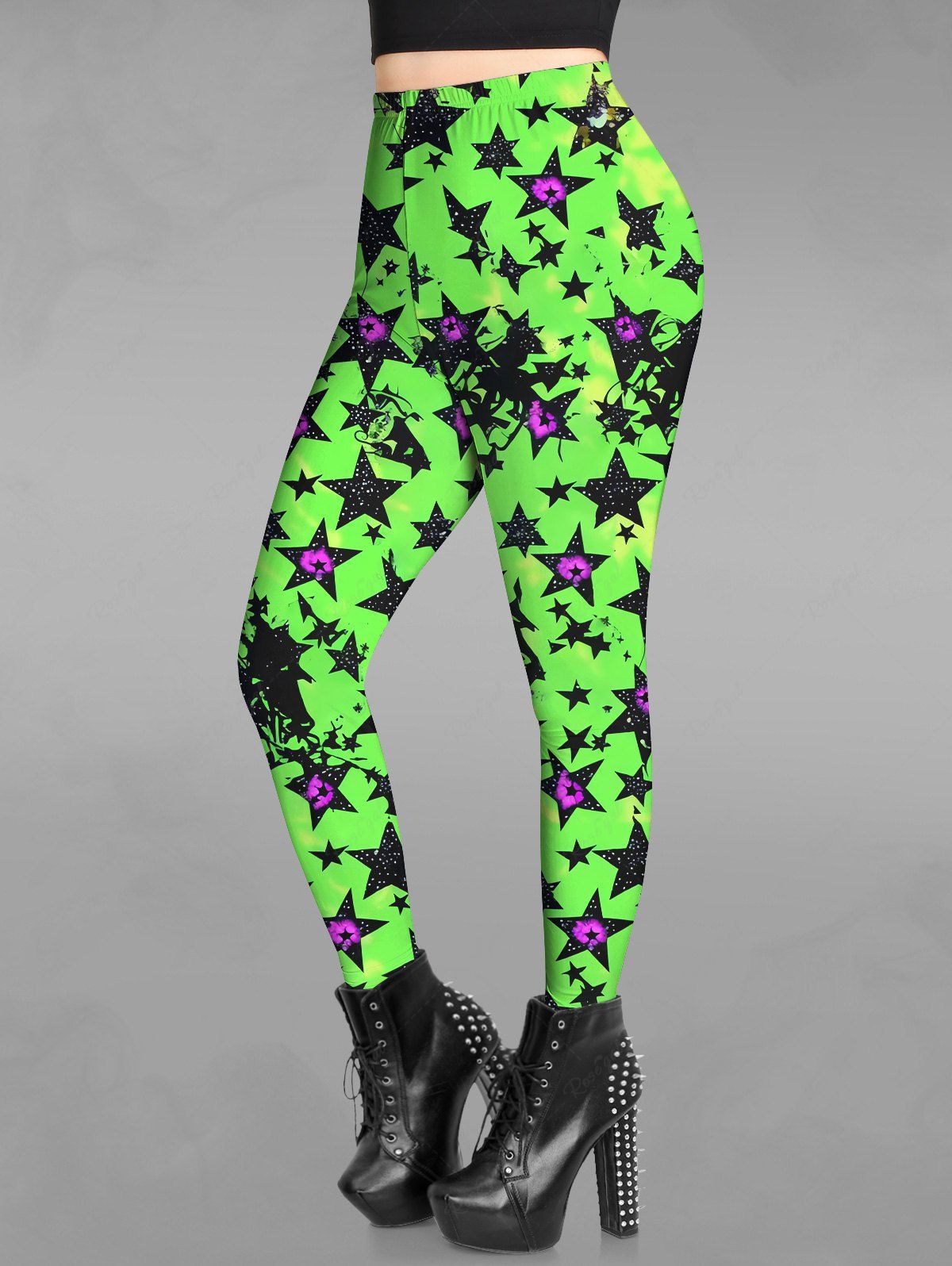 Gothic Plus Size Stars Graffiti Print Skinny Leggings