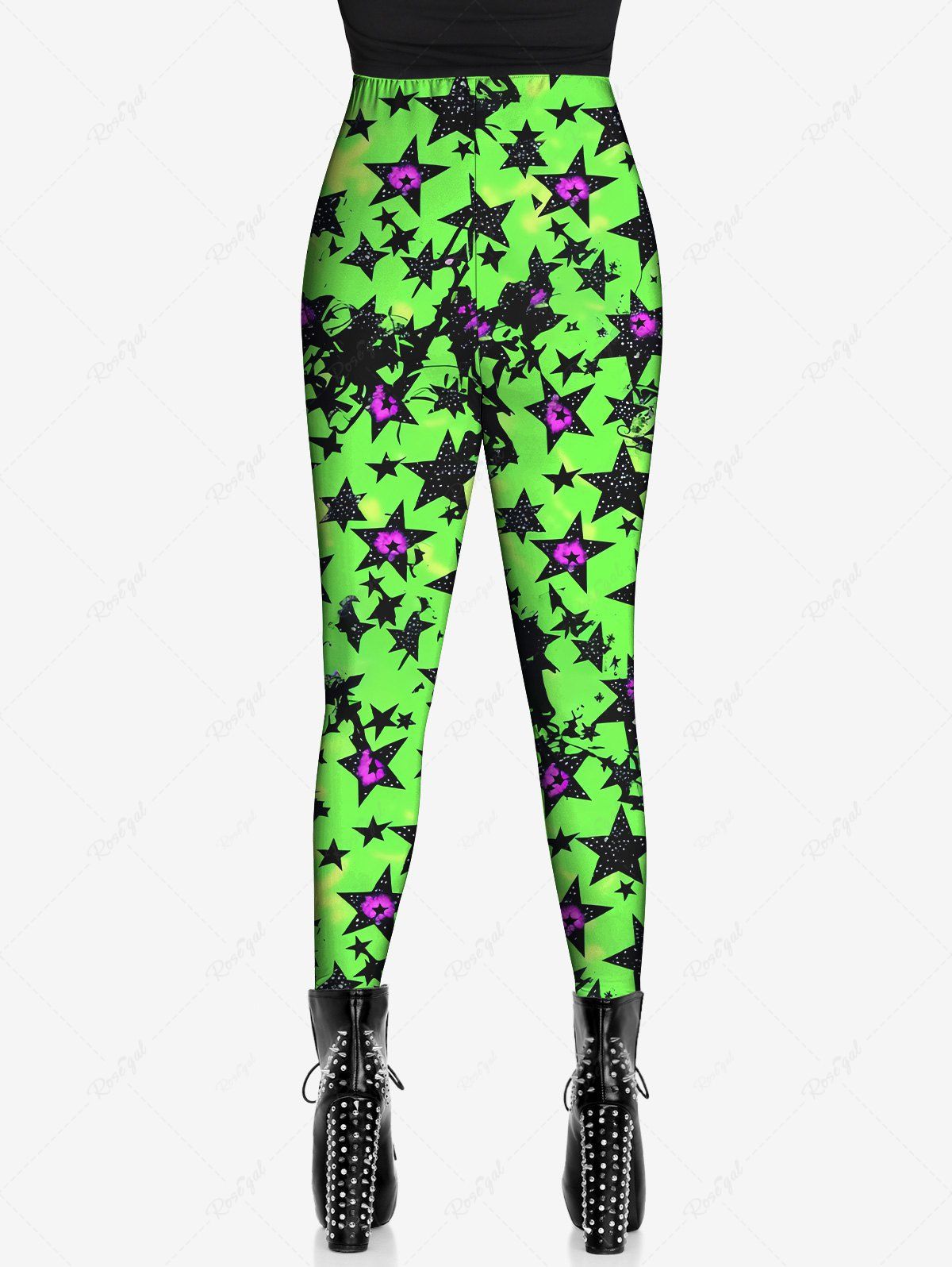 Gothic Plus Size Stars Graffiti Print Skinny Leggings