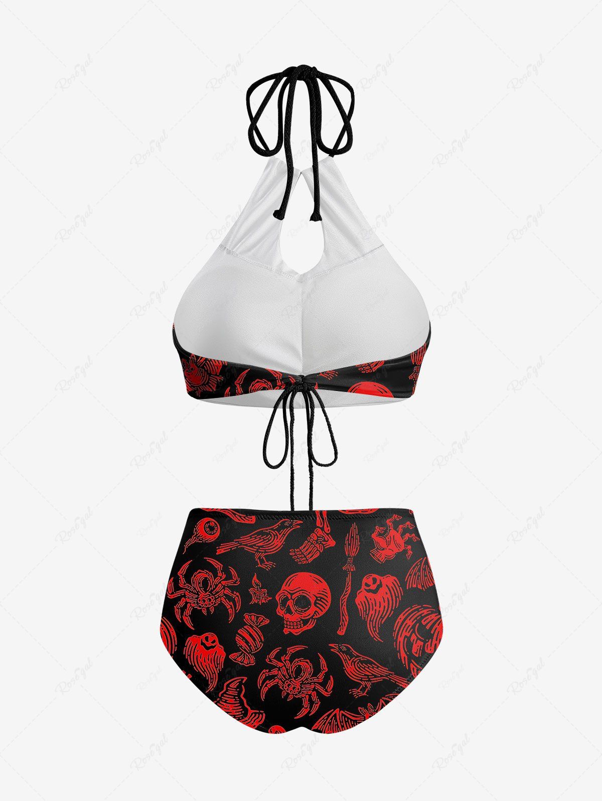 Gothic Skull Scorpion Candy Ghost Print Hollow Out Halter Backless Bikini Set