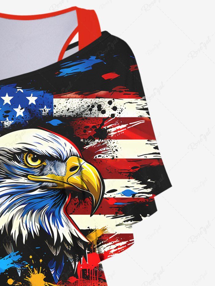 Gothic Dip Dye Racerback Tank Top and Eagle American Flag Painting Splatter Print T-shirt Set