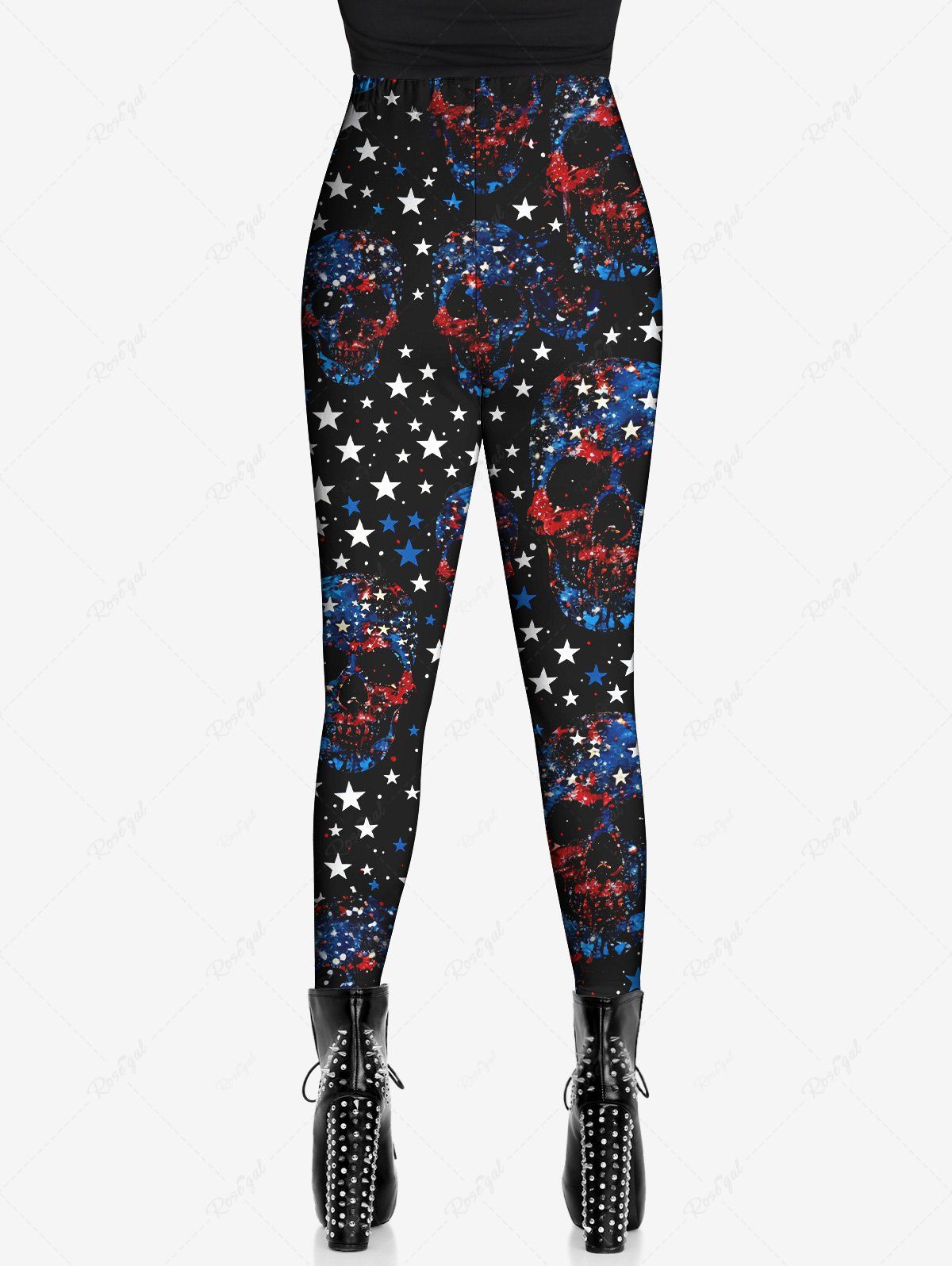 Gothic Plus Size Bloody Skulls Colorful Stars Print Skinny Leggings