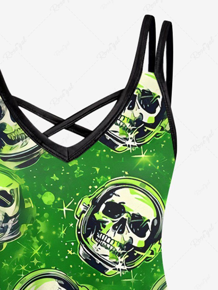 Gothic Plus Size Skulls Glitter Galaxy Print Crisscross A Line Cami Dress