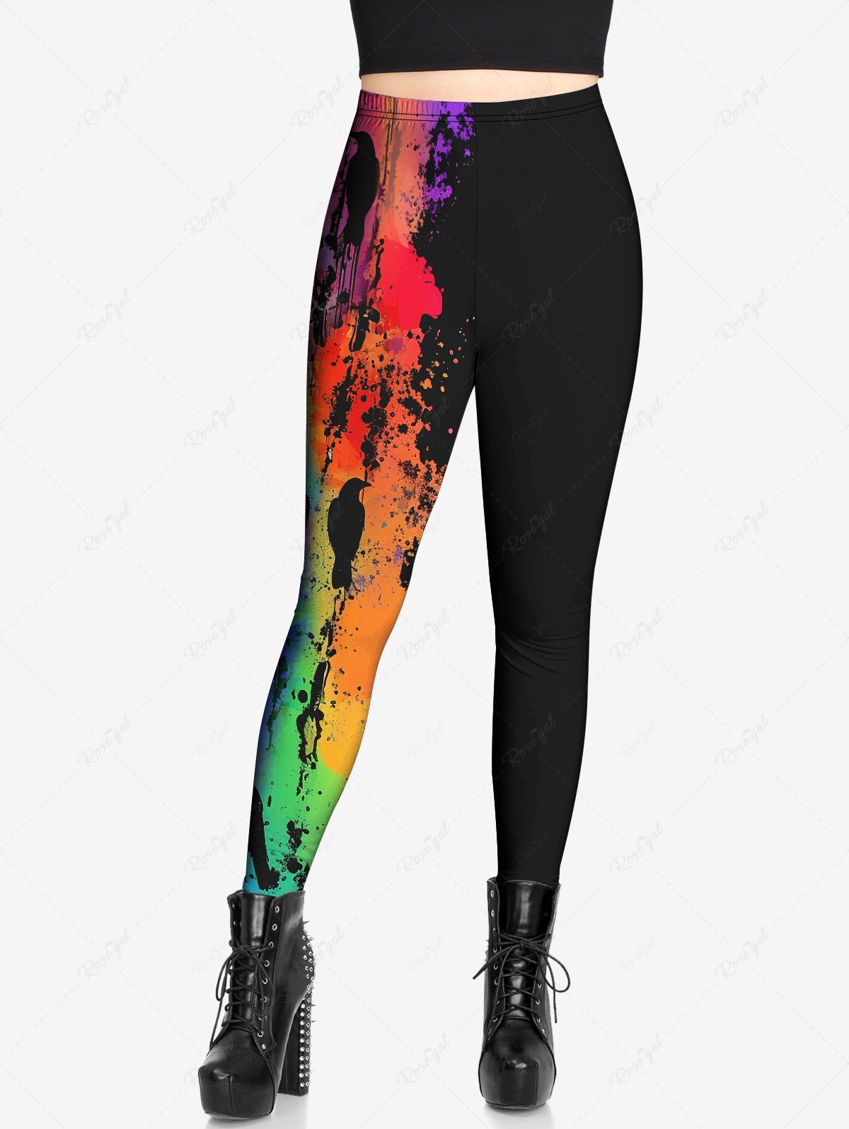 Gothic Plus Size Eagle Ink Painting Splatter Print Skinny Leggings