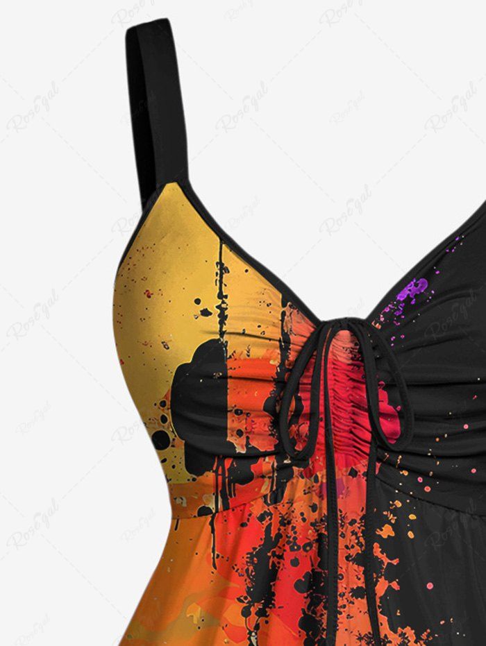 Gothic Plus Size Eagle Ink Painting Splatter Print Cinched Backless Tank Top