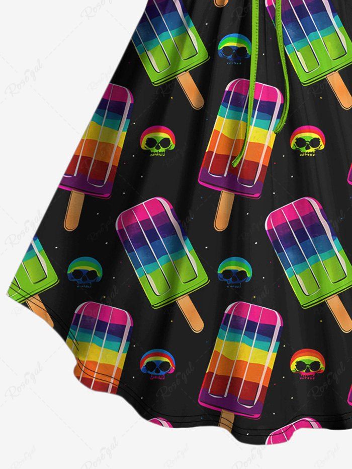 Gothic Plus Size Colorful Ice Cream Skulls Print Cinched Tank Top