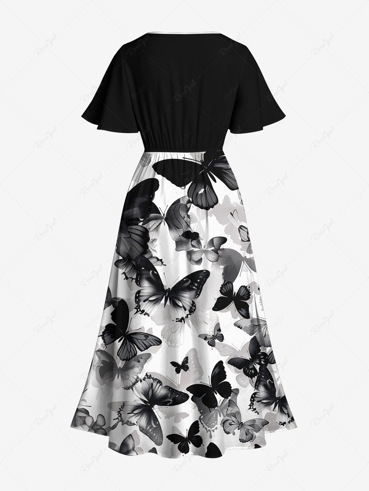 Gothic Plus Size Ink Butterfly Print Split Pocket A Line Dress