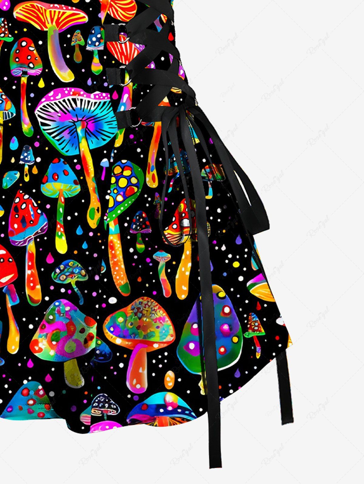 Gothic Colorful Mushroom Print Lace Up Backless A Line Tank Dress