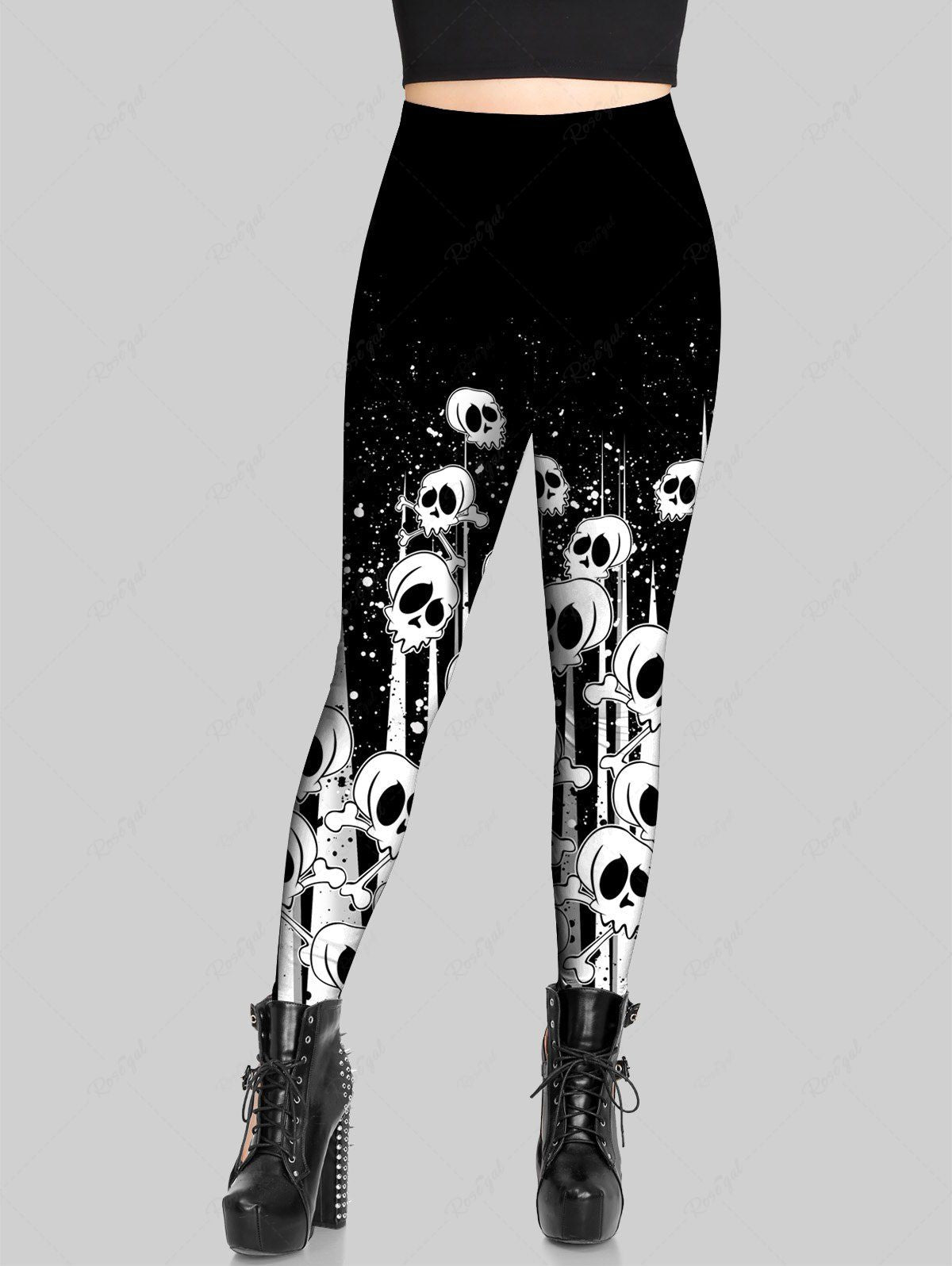 Gothic Skulls Painting Splatter Print Skinny Leggings
