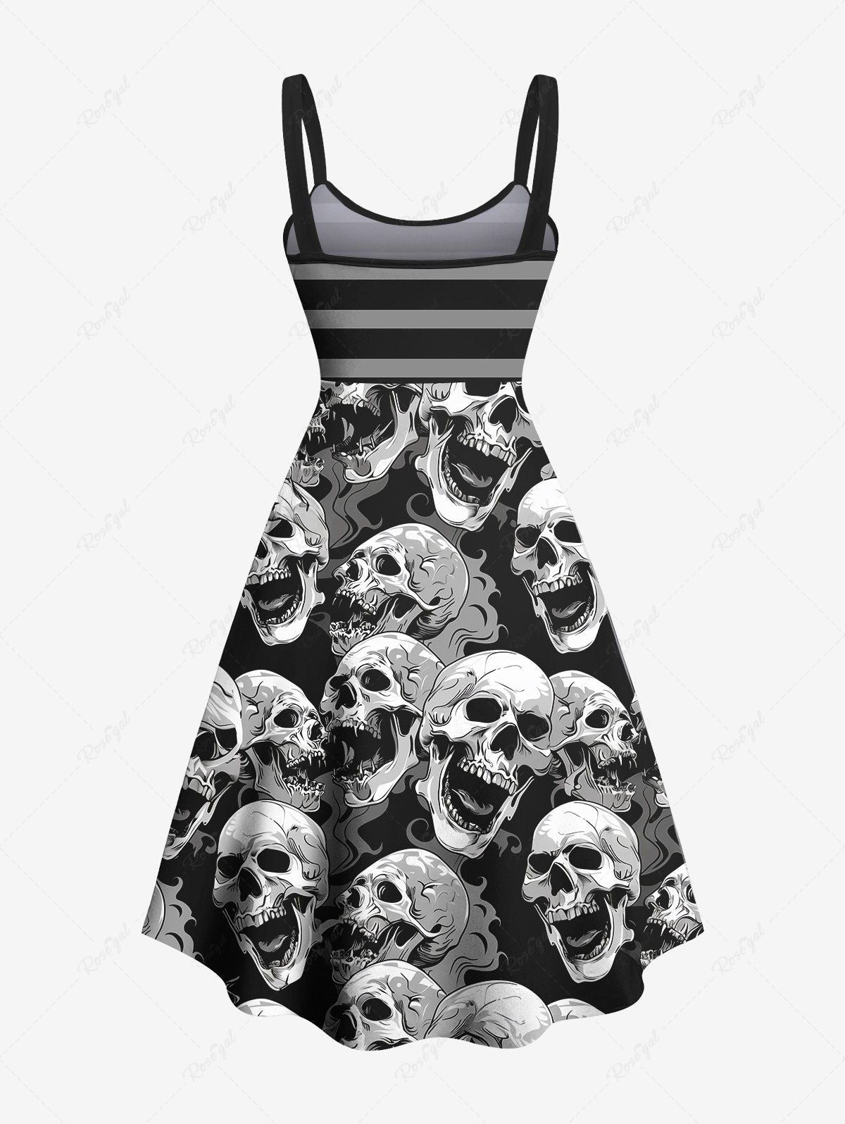 Gothic Plus Size Skulls Striped Print Backless A Line Tank Dress