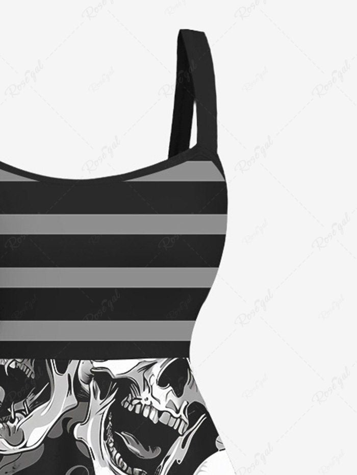 Gothic Plus Size Skulls Striped Print Backless A Line Tank Dress